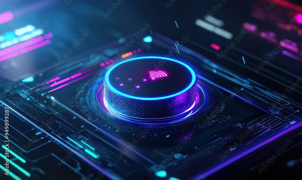 Advanced virtual assistant, voice-controlled interface with modern design, 3D illustration Advanced virtual assistant, voice-controlled interface with modern design, 3D illustration
