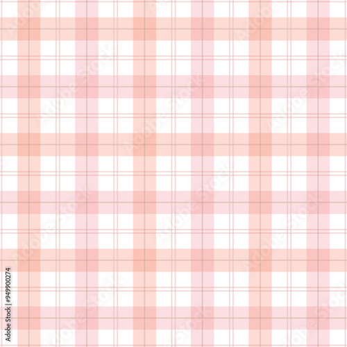 Pastel pink peach checkered pattern, plaid fabric background vector.