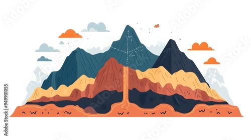 Detailed infographic depicting the geological process of plate tectonics including continental drift subduction collision uplift and the resulting formation of mountain ranges photo