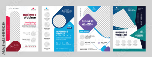 corporate business webinar conference flyer design layout template, marketing business event strategies workshop poster online live meeting