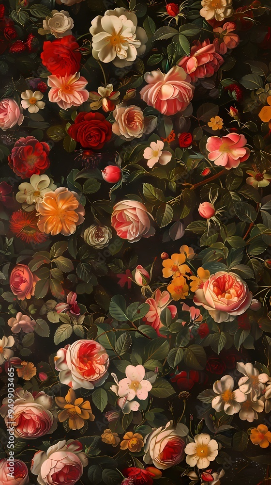 A lush and vibrant floral pattern illustration poster background A lush and vibrant floral pattern illustration poster background