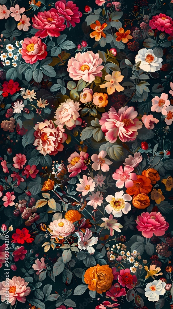 Fototapeta premium A lush and vibrant floral pattern illustration poster background