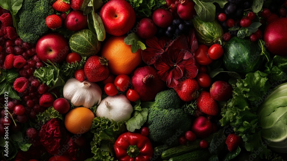 A Bountiful Composition of Fresh Fruits and Vegetables Showcasing Nature's Colors and Textures Delightfully. A Bountiful Composition of Fresh Fruits and Vegetables Showcasing Nature's Colors and Textures Delightfully.