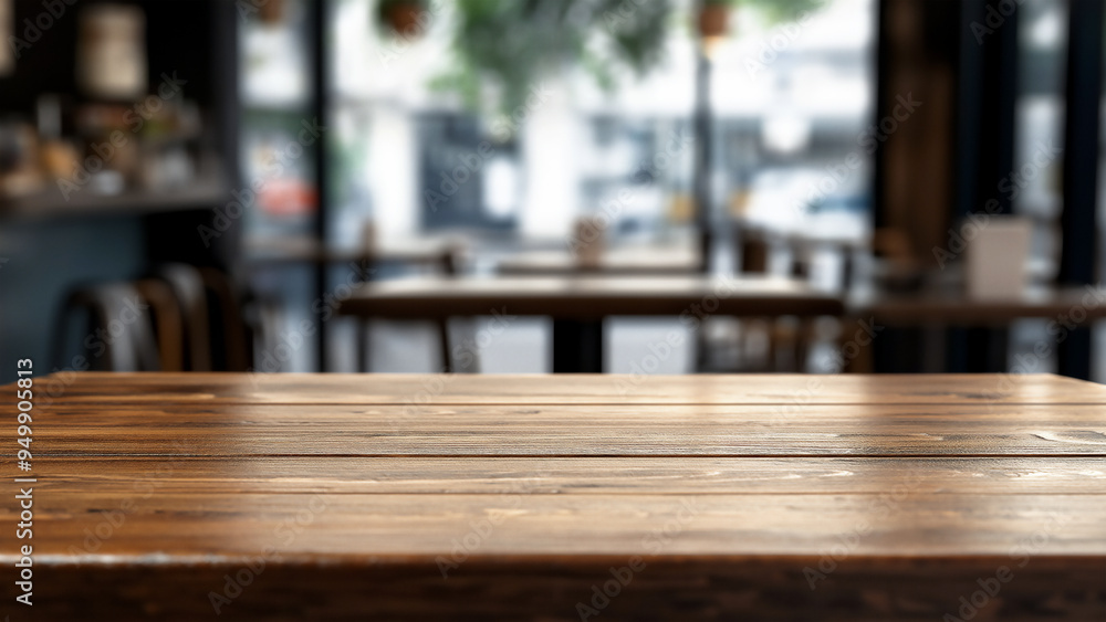 Empty wooden table in a blurred background of a coffee shop or restaurant interior with free space for product display, a mockup for design and decoration. Empty wooden table in a blurred background of a coffee shop or restaurant interior with free space for product display, a mockup for design and decoration.