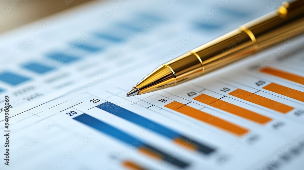 Simple Financial Graph with Bar Charts and Pen Pointing Simple Financial Graph with Bar Charts and Pen Pointing