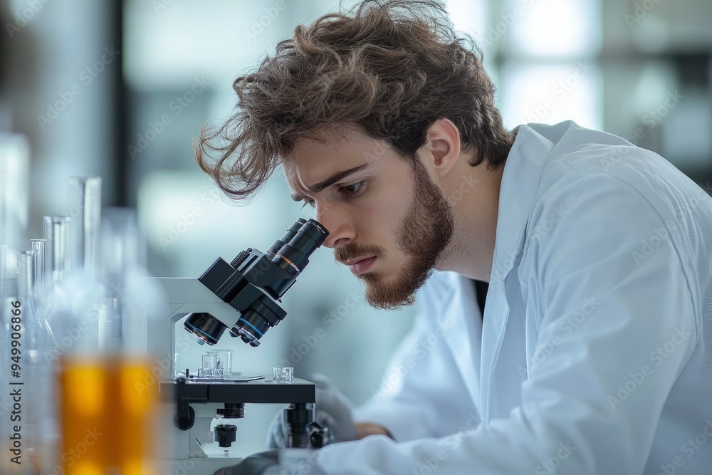 A Young Scientist Examining a Sample Under a Microscope A Young Scientist Examining a Sample Under a Microscope