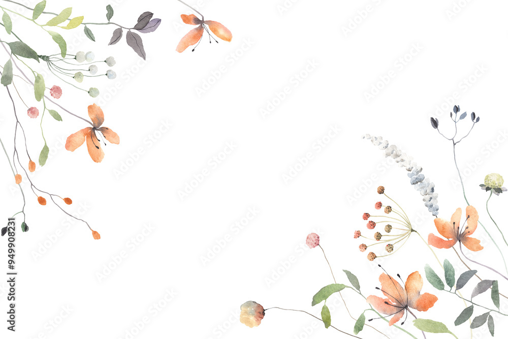 custom made wallpaper toronto digitalFloral frame with delicate abstract plants and flowers, watercolor isolated illustration for your text, cover, banner or template floral card.