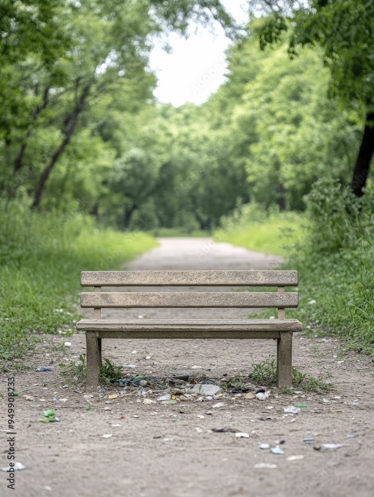 A tranquil park setting marred by trash and waste, highlighting the clash between nature's splendor and the neglect of human actions. A tranquil park setting marred by trash and waste, highlighting the clash between nature's splendor and the neglect of human actions.