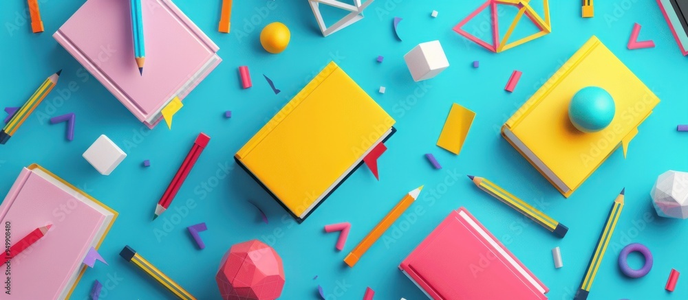 Colorful School Supplies on Blue Background Colorful School Supplies on Blue Background