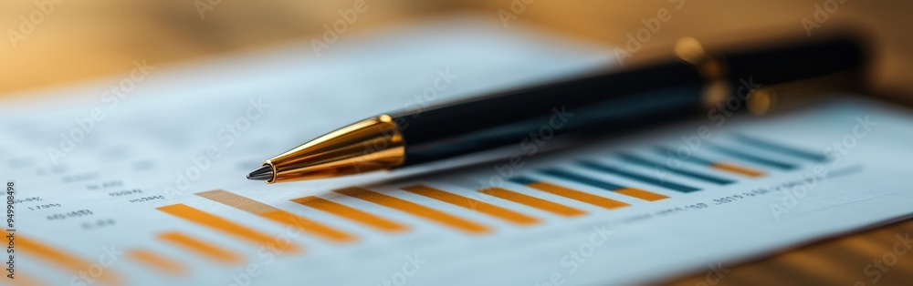 Simple Financial Graph with Bar Charts and Pen Pointing Simple Financial Graph with Bar Charts and Pen Pointing