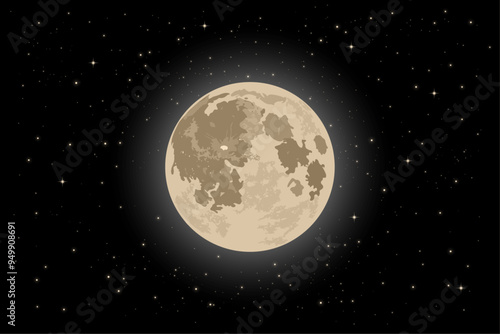 Starry night sky background with full moon and bright stars