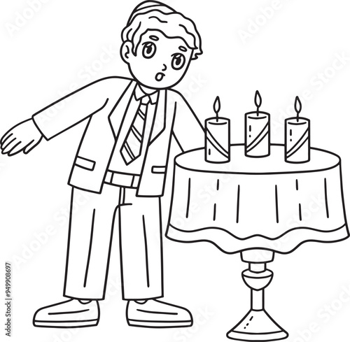 Bar Mitzvah Boy Blowing Candles Isolated Coloring 