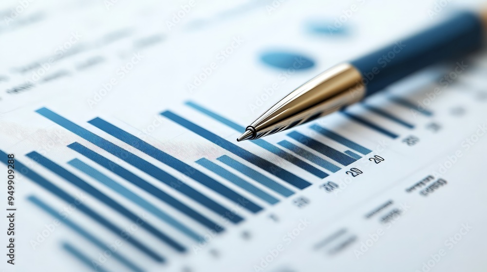 Simple Financial Graph with Bar Charts and Pen Pointing Simple Financial Graph with Bar Charts and Pen Pointing