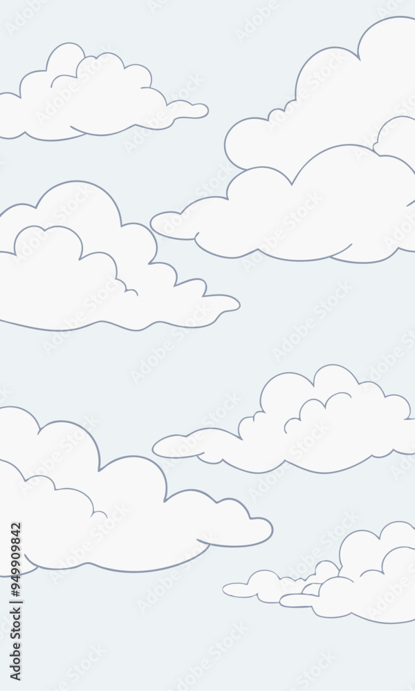 A cartoon of fluffy white clouds in a bright blue sky A cartoon of fluffy white clouds in a bright blue sky
