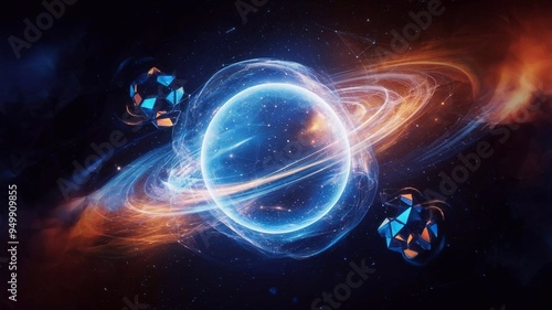 Wallpaper Mural Digital representation of a green Earth with glowing lines surrounding the planet, highlighting global connections and technology Torontodigital.ca