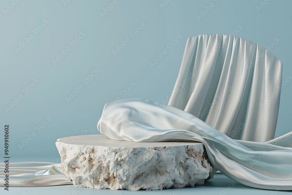 White marble podium with blue curtain on blue background. 3d rendering White marble podium with blue curtain on blue background. 3d rendering