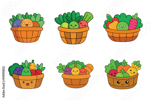 cartoon illustration basket of vegetablespng clipart without background 