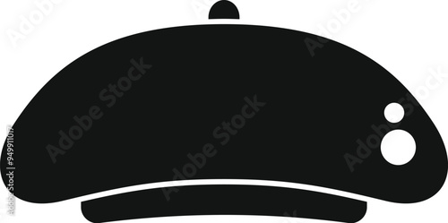 Simple icon of a black french beret hat with a small button on the side