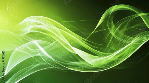 A green design with abstract curves, dynamic and flowing