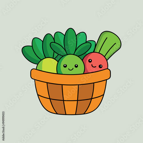 cartoon illustration basket of vegetablespng clipart without background 