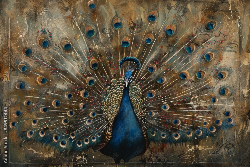 Obraz premium A regal peacock displaying its feathers, AI generated