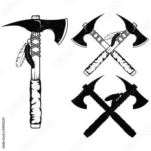Set of indian axe vector illustration. Axe logo	
