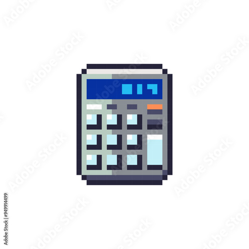 Pixel Art Calculator Icon. Retro 8bit Office and School Math Tool.
