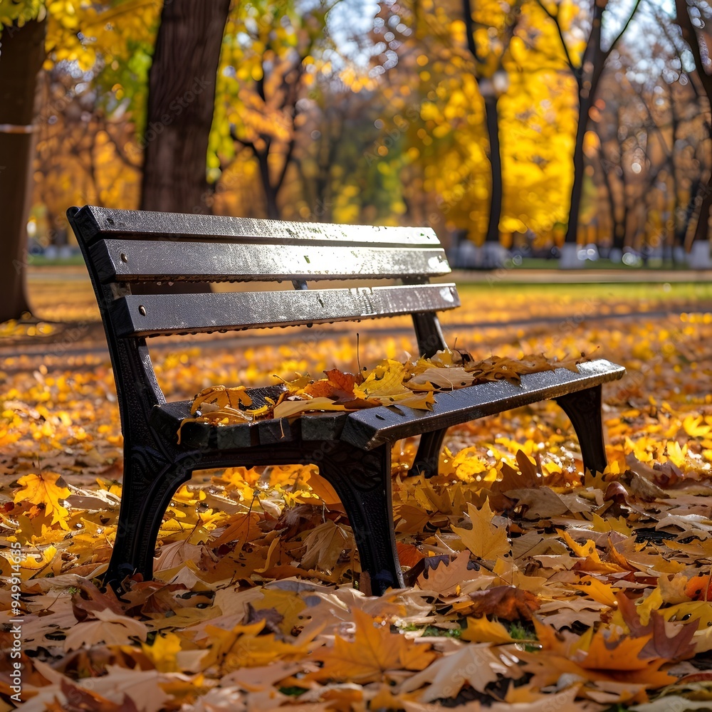 Peaceful Autumn Bench Under Vibrant Fall Foliage in Serene Park Setting Peaceful Autumn Bench Under Vibrant Fall Foliage in Serene Park Setting