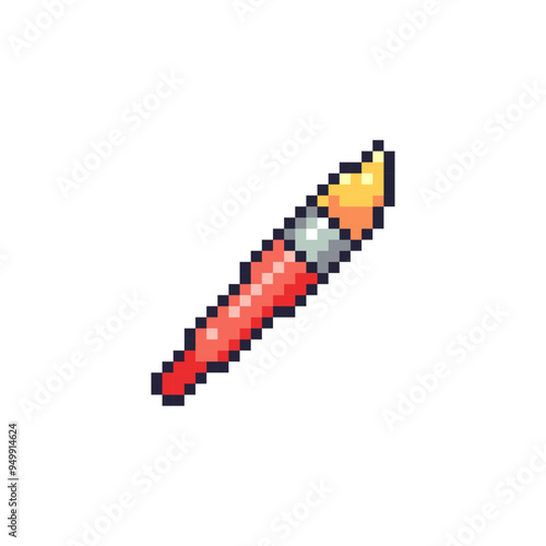 Pixel Art Paint Brush Icon. Retro 8bit Tool for Art and Craft Projects.