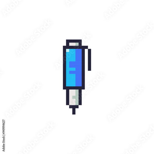 Pixel Art Mechanical Pencil Icon. Retro 8bit Writing Tool for School and Office.