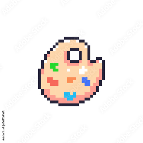 Pixel Art Paint Palette Icon. Retro 8bit Art Artist’s Palette Tool for Painting.