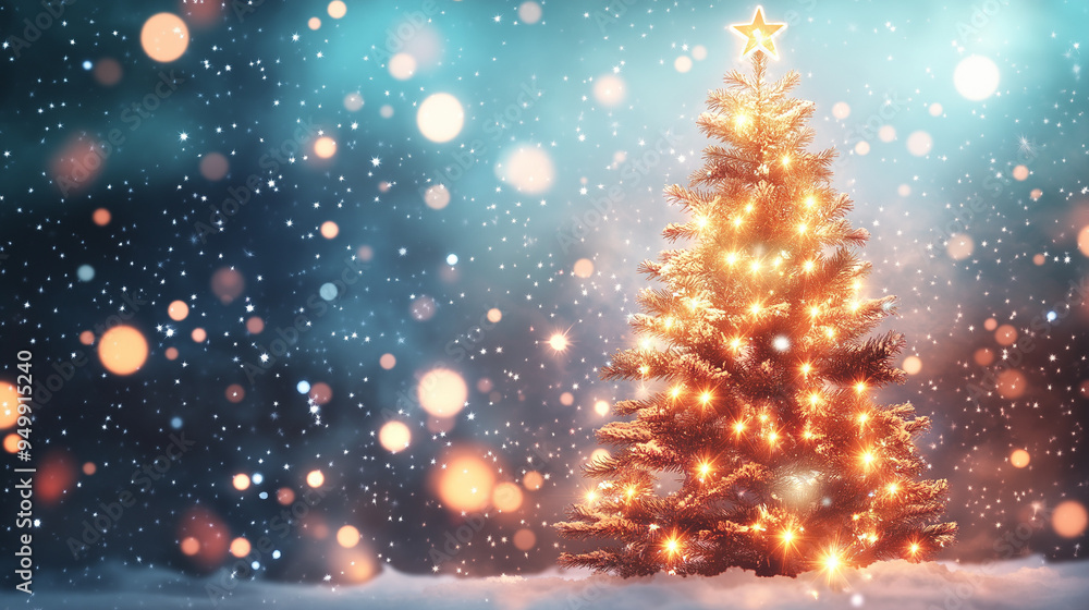 A shiny Christmas tree with burning lights A shiny Christmas tree with burning lights