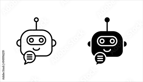 Chat bot icon set. Robot, support bot, online support service, Chat bot for customer service, virtual assistant, Artificial intelligence robot, on white background.