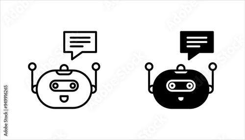 Chat bot icon set. Robot, support bot, online support service, Chat bot for customer service, virtual assistant, Artificial intelligence robot, on white background.