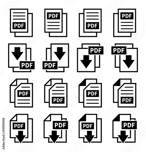 zestaw ikon pobierania plików PDF