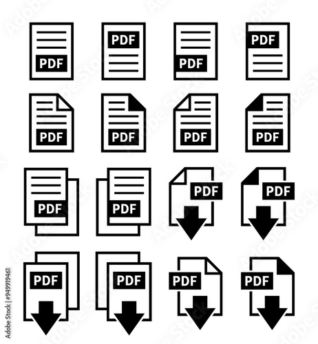 zestaw ikon pobierania plików PDF