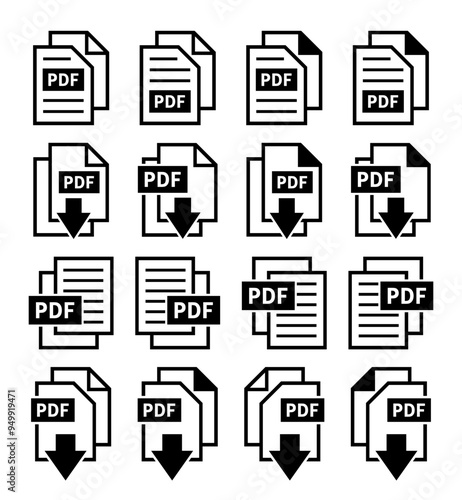 zestaw ikon pobierania plików PDF
