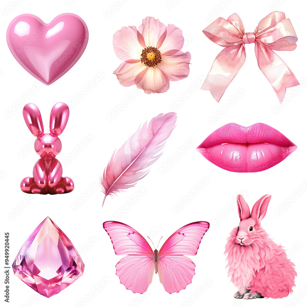 PNG pink aesthetic design element set, transparent background PNG pink aesthetic design element set, transparent background