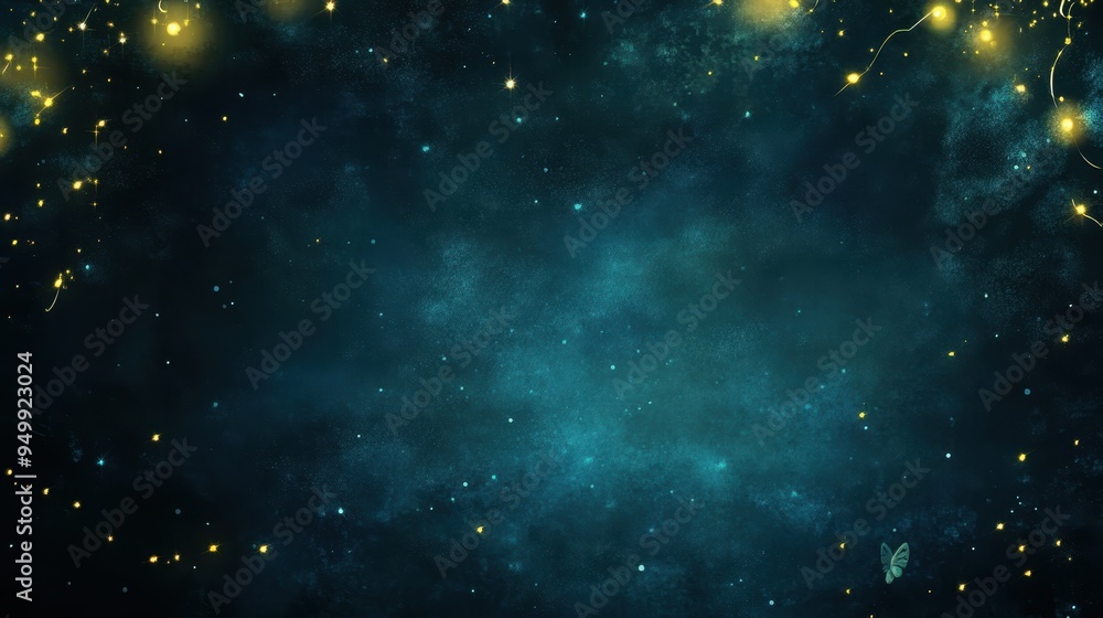 Fototapeta premium Magical Night Sky Background with Fairy Lights and Butterfly.