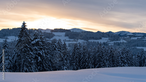 Sunset in the german alps in winter