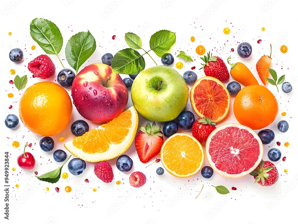 Naklejka premium Vibrant Fresh Fruit Icons Showcasing Healthy Nutritious Variety on Clean White Background