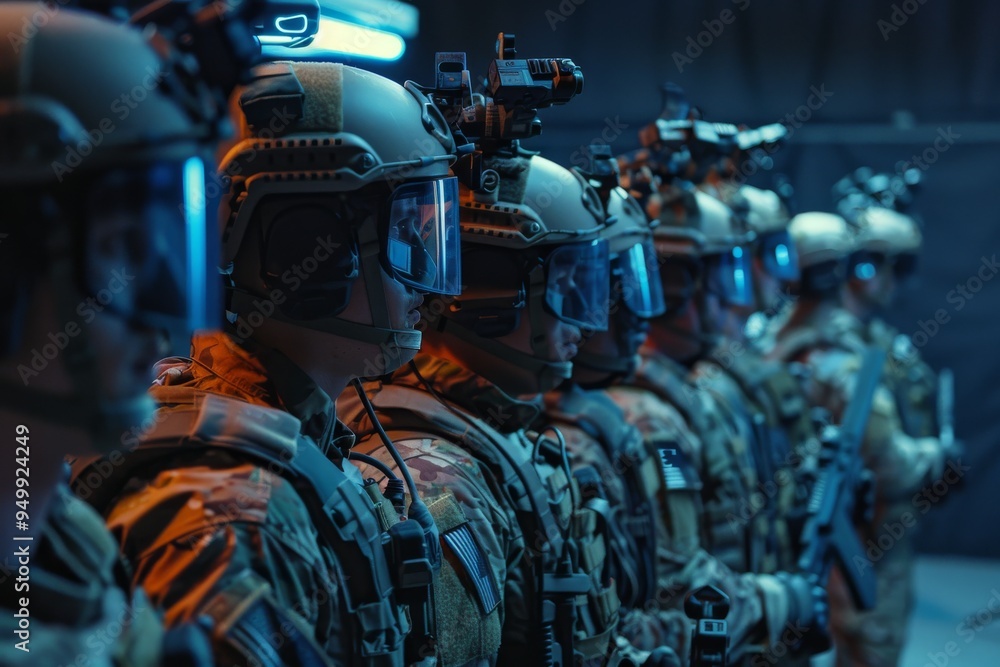 Camouflaged army soldiers, armed with rifles, are positioned strategically, showcasing readiness and teamwork in a military setting, Ai generated Camouflaged army soldiers, armed with rifles, are positioned strategically, showcasing readiness and teamwork in a military setting, Ai generated