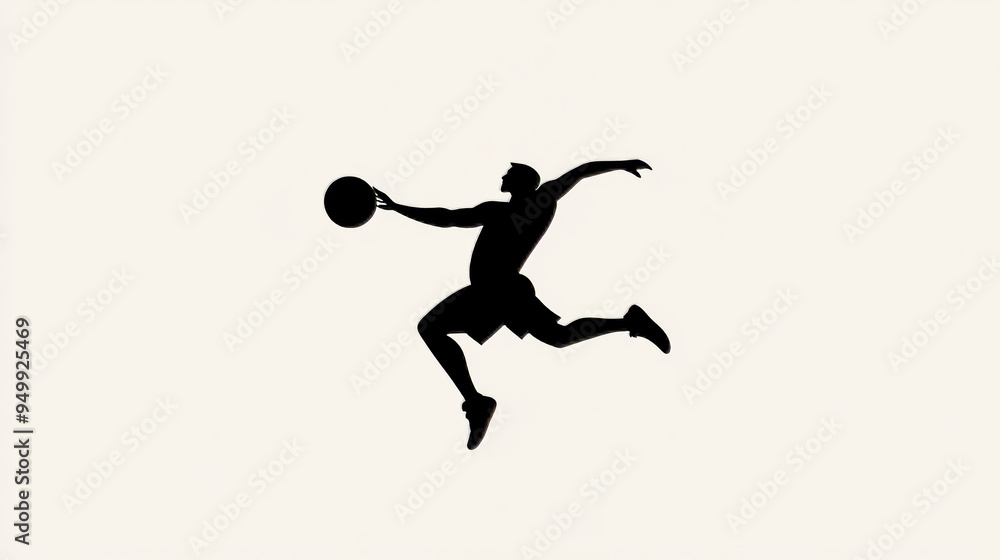 A black silhouette logo of a handball player in a basketball pose. A black silhouette logo of a handball player in a basketball pose.