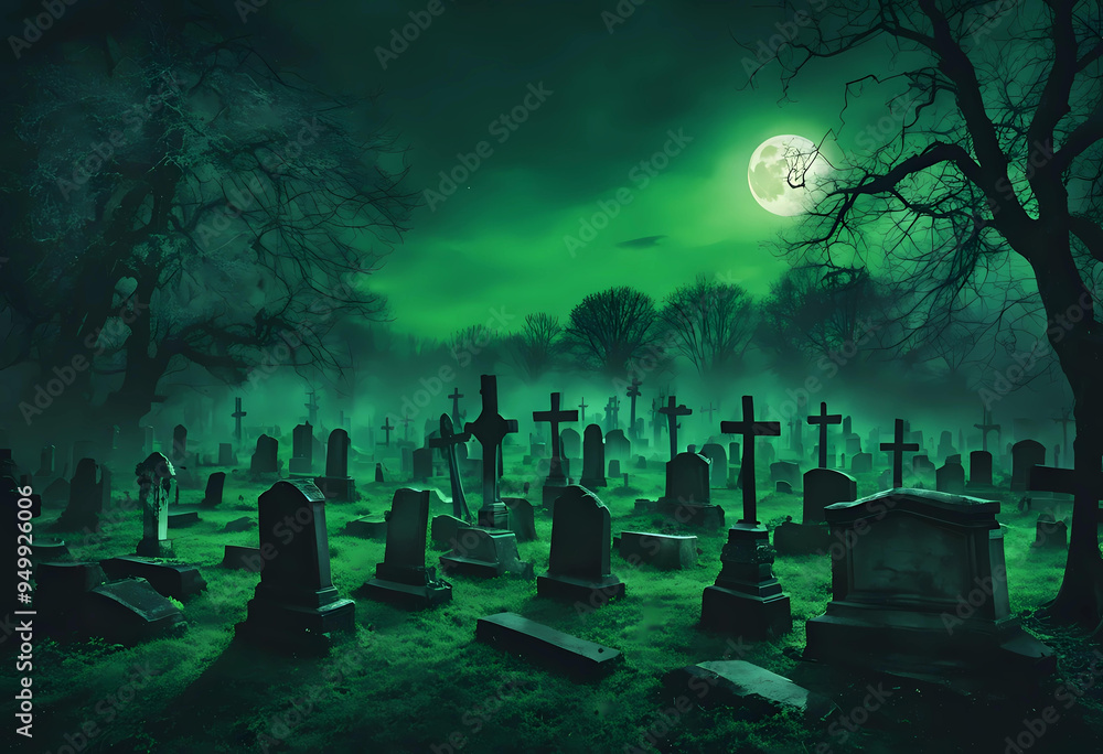 Zombie Hand Rising Out Of A Graveyard In Spooky Night. dead hand coming out from the soil dark Halloween night Zombie Hand Rising Out Of A Graveyard In Spooky Night. dead hand coming out from the soil dark Halloween night