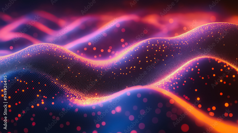 A wave of light and color with a purple and orange hue. The image is abstract and has a dreamy, otherworldly feel to it A wave of light and color with a purple and orange hue. The image is abstract and has a dreamy, otherworldly feel to it