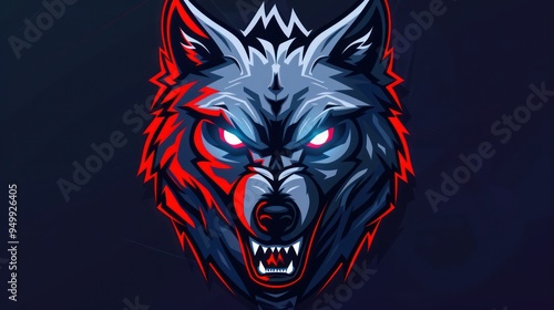 Wolf Head with Red and Blue Glow - A Fierce and Aggressive Digital Art
