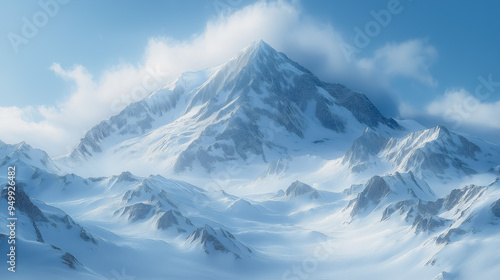 Wallpaper Mural A mountain range covered in snow with a clear blue sky in the background. The mountains are majestic and the sky is calm and peaceful Torontodigital.ca