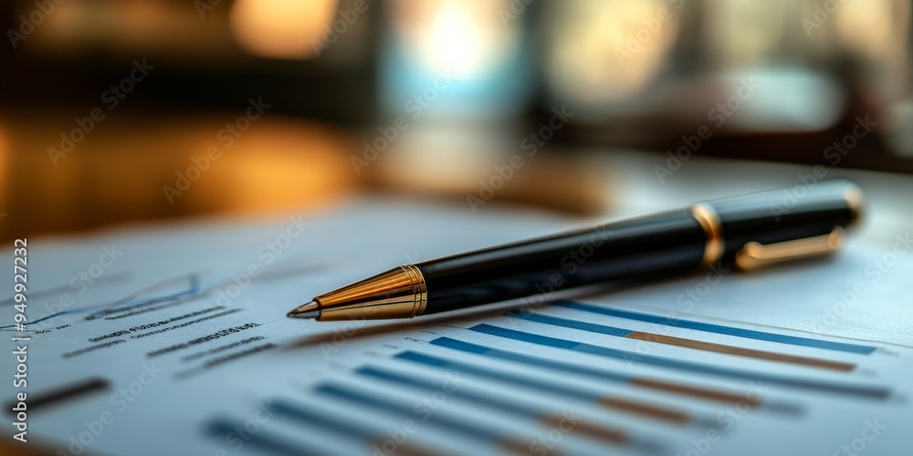 Simple Financial Graph with Bar Charts and Pen Pointing Simple Financial Graph with Bar Charts and Pen Pointing
