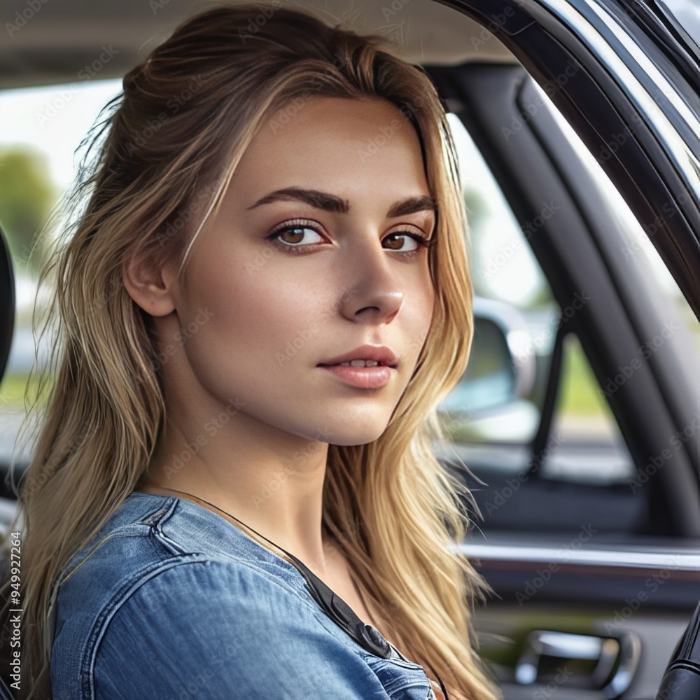 portrait of a woman in a car portrait of a woman in a car