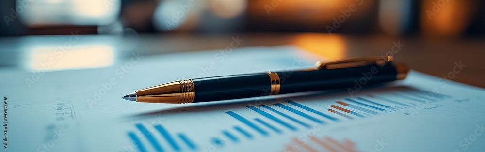 Fototapeta premium Simple Financial Graph with Bar Charts and Pen Pointing